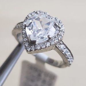 4CT Heart Sterling Silver Engagement Halo Ring